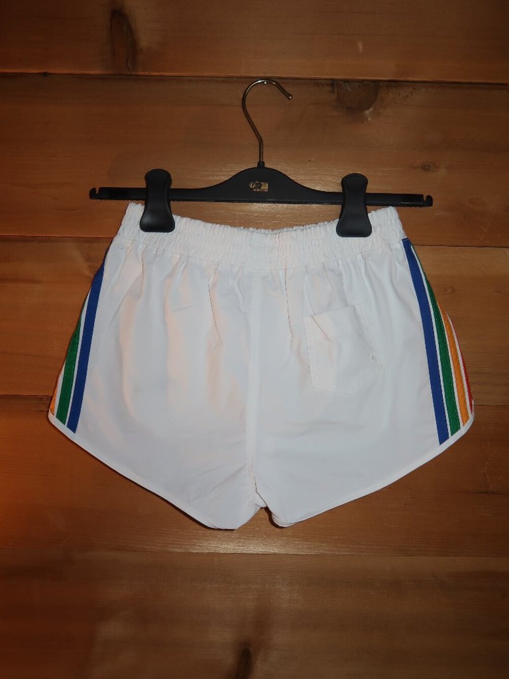 Aviator Nation Women's 5 Stripe Flex Board Shorts in White Rainbow | Women's XS - Picture 3 of 4